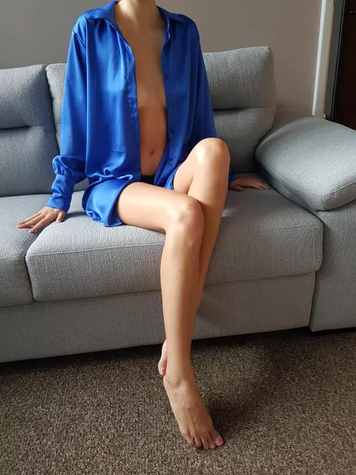 Blue satin shirt by sexy_brunette__