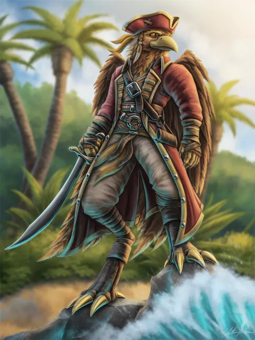 Horus, the Aarakocra Pirate Monk! (Art by Me) by ArmedBurrit0