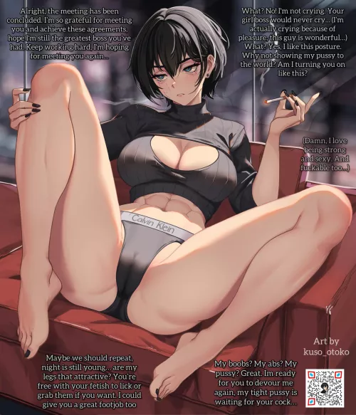 The meeting has been concluded. [Sexy boss girl] [Smoking] [After sex, but not for long] [Underwear] [Femsub?] by Dark_Chepo