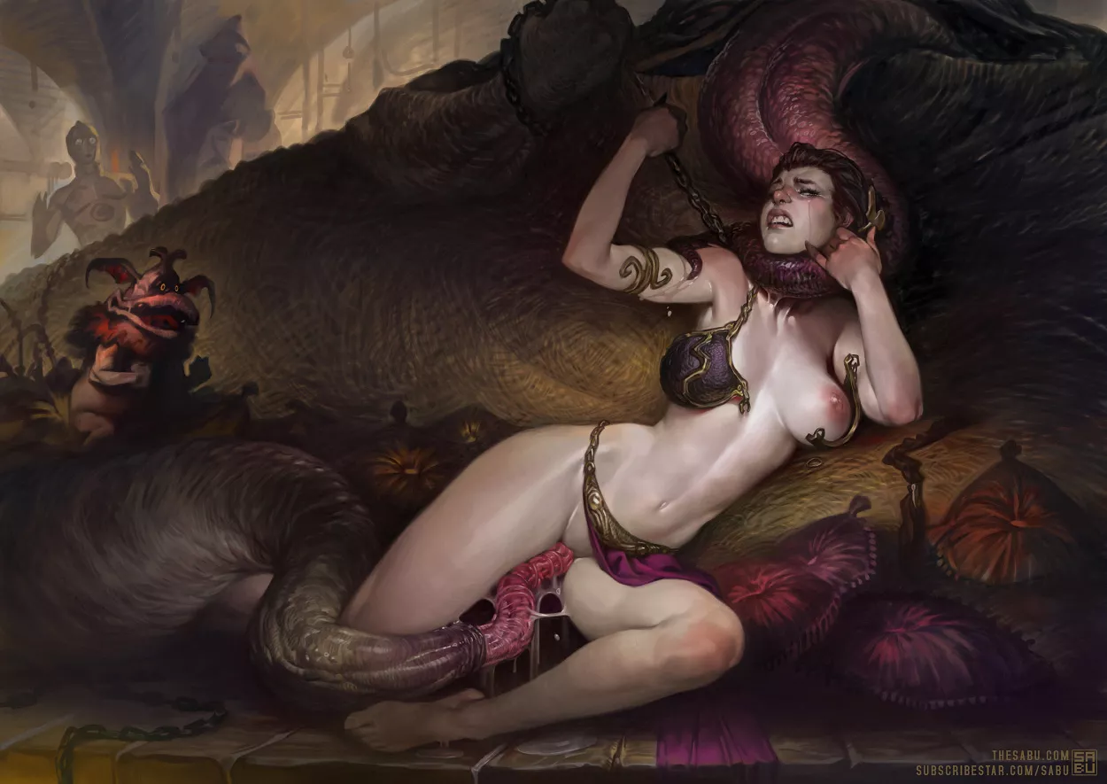 Leia and Jabba (sabudenego) [Star Wars] posted by EnigmusPrime