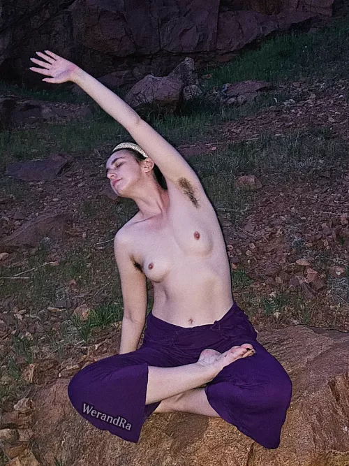 Topless stretching at night in nature by Werandra