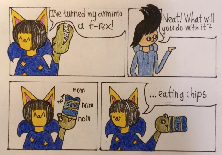 Eating chips (art by me)  by MrMoor2007