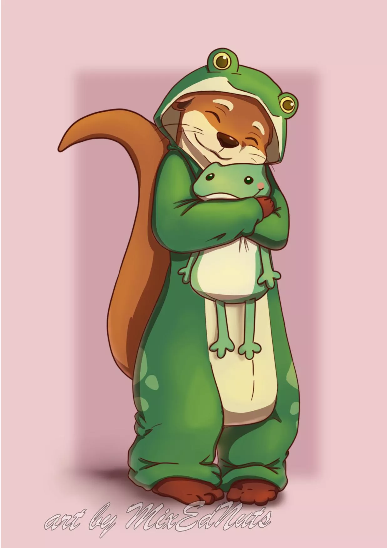 Silly little otter giving froggy a huggie, hope it'll cheer you up [by me] posted by MixedNuts-Collection