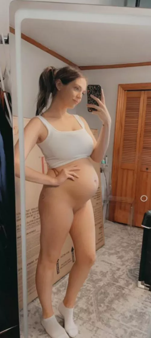 Pregnant mirror selfie go really show my belly  by verynaughtywife4u