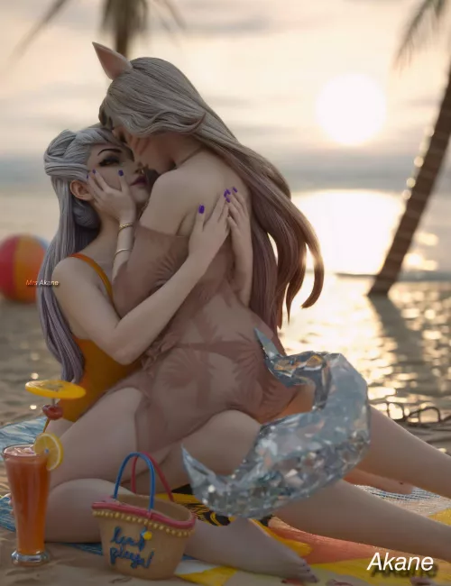 Ahri and Evelynn on Beach (Mrs Akane) by Allan_Breno