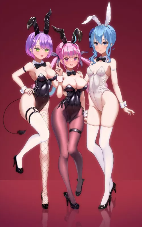 Bunny Girls Towa, Aqua, And Suisei [Hololive] by A_MASSIVE_PERVERT