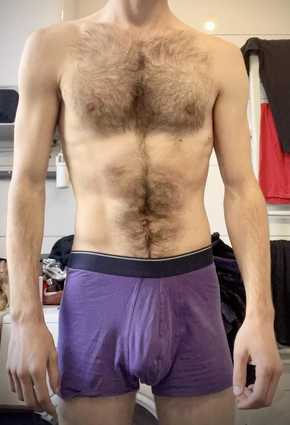 Hairy chest with bulge… good for sexy pic isn’t it? posted by Ill-Special7899