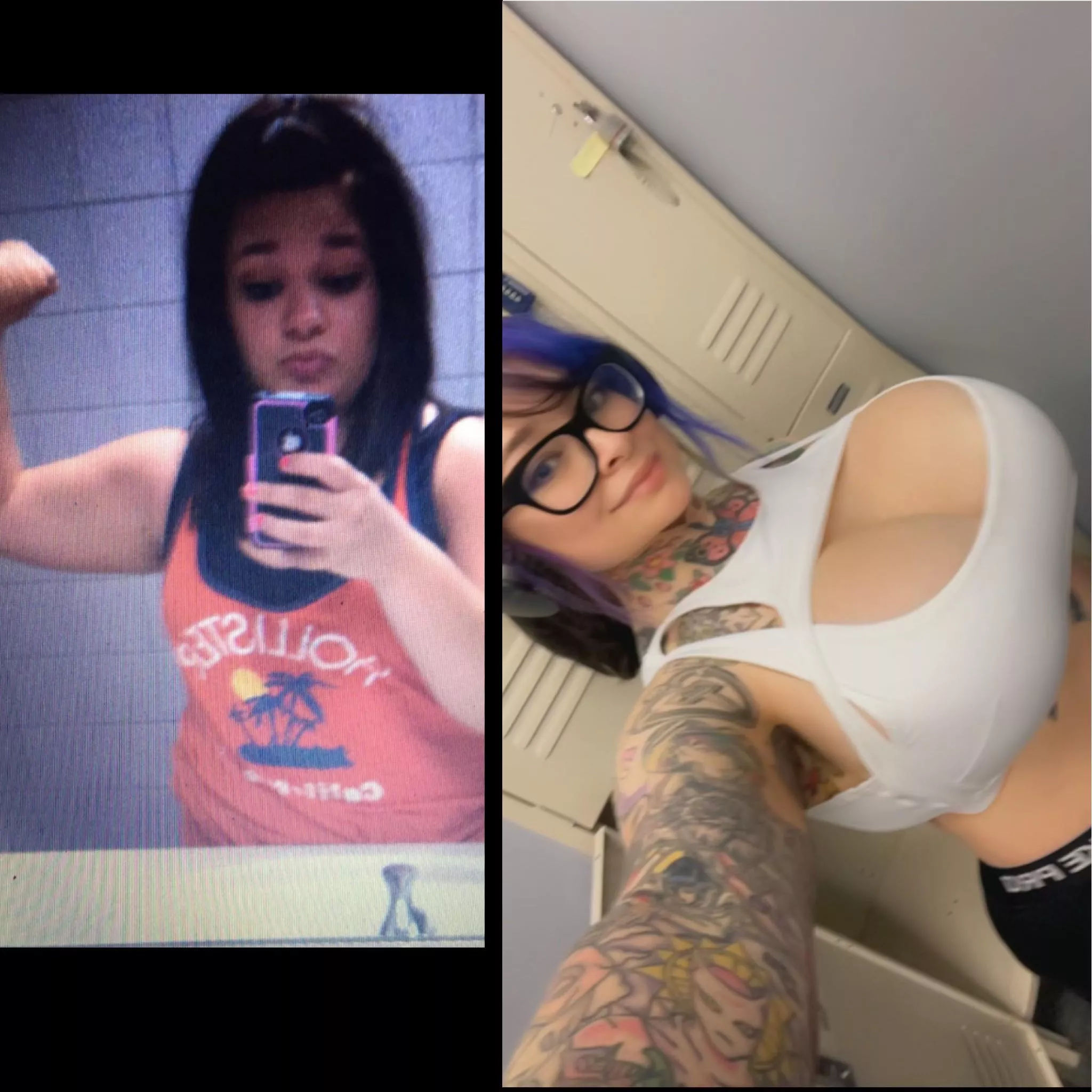 2016 gym selfie vs 2024 gym selfie posted by inkedcosplaygirl