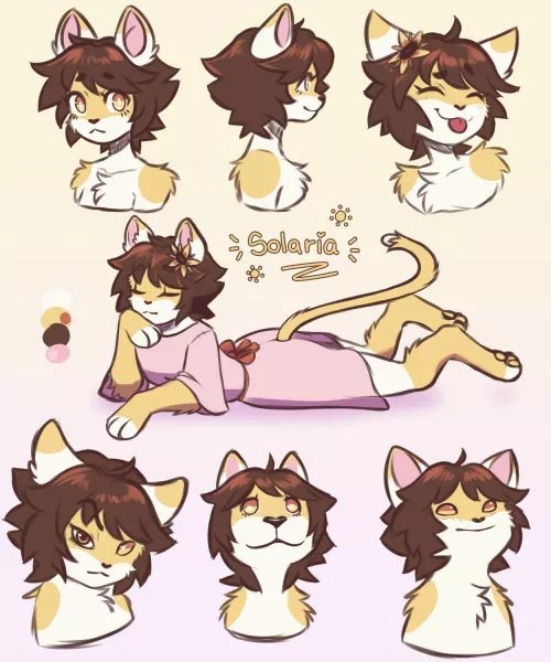 I made some sketches of my fursona, Solaria:3 She loves to sleep and she likes sunflowers 🌻☀️ by Solaria_5