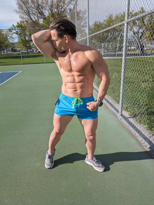 Sniffin my armpits after tennis. Wanna sniff? by gayvittles