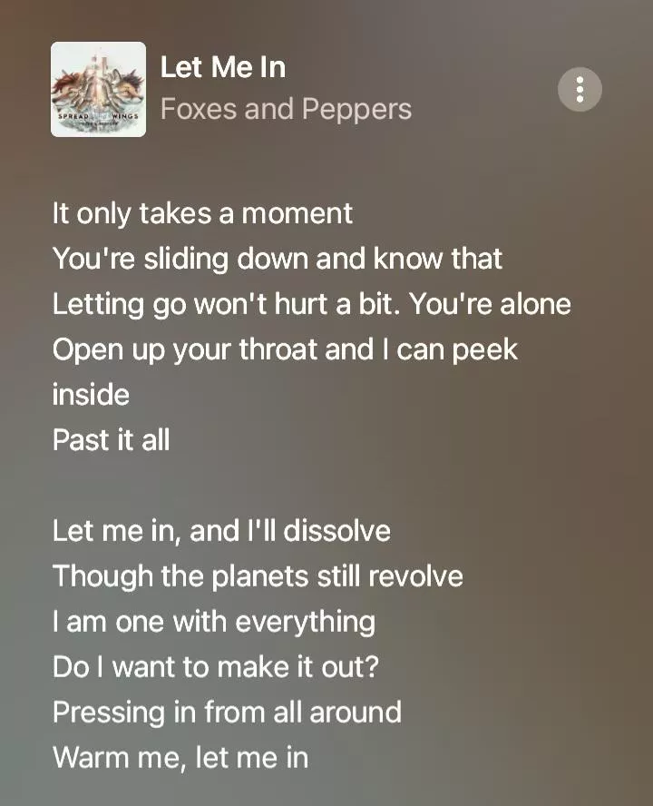 {image} I've never heard anyone talk about this song. (Let Me In by Foxes and Peppers) posted by Visible_Chocolate_YT
