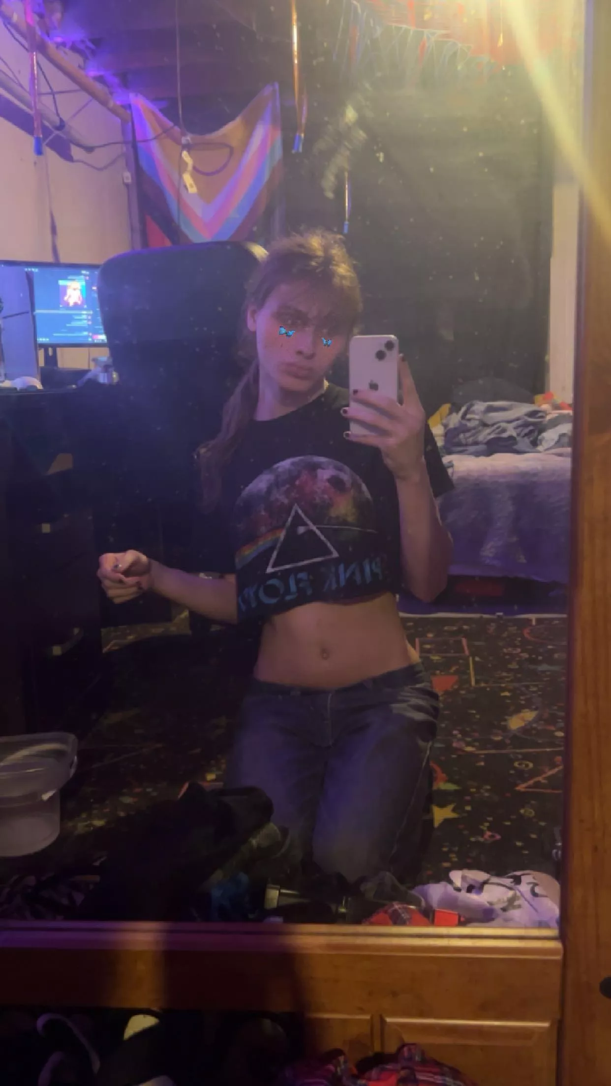 first look of mine i’ve ever liked in jeans 🖤😂 posted by bakewaked