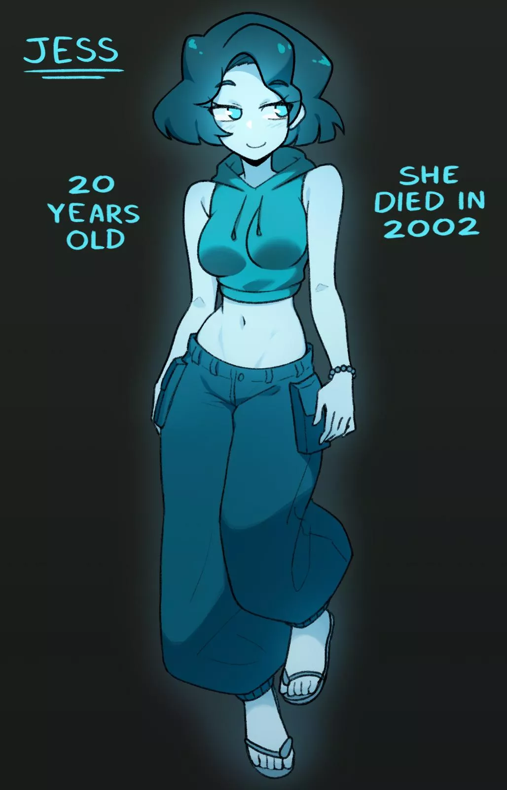This is Jessica, a ghost girl stuck in the 2000s. (OC by Tobias Wheller) posted by velocolizard