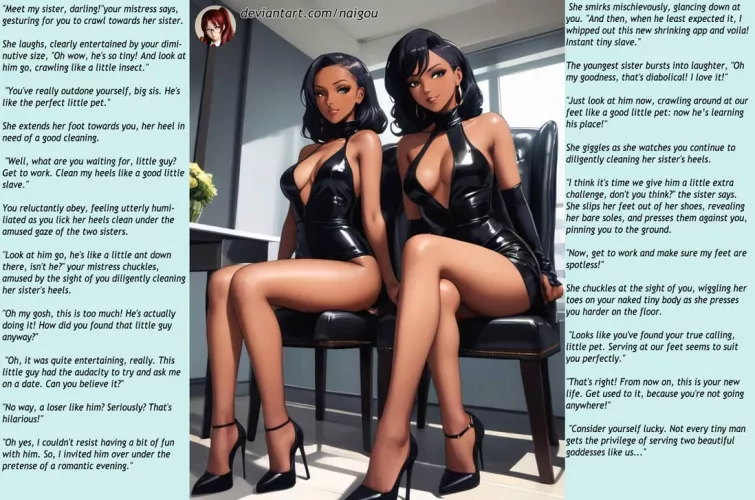 Mean sisters and their shrunken slave [femdom][giantess][shrunken slave][feet worship] by Nalgou