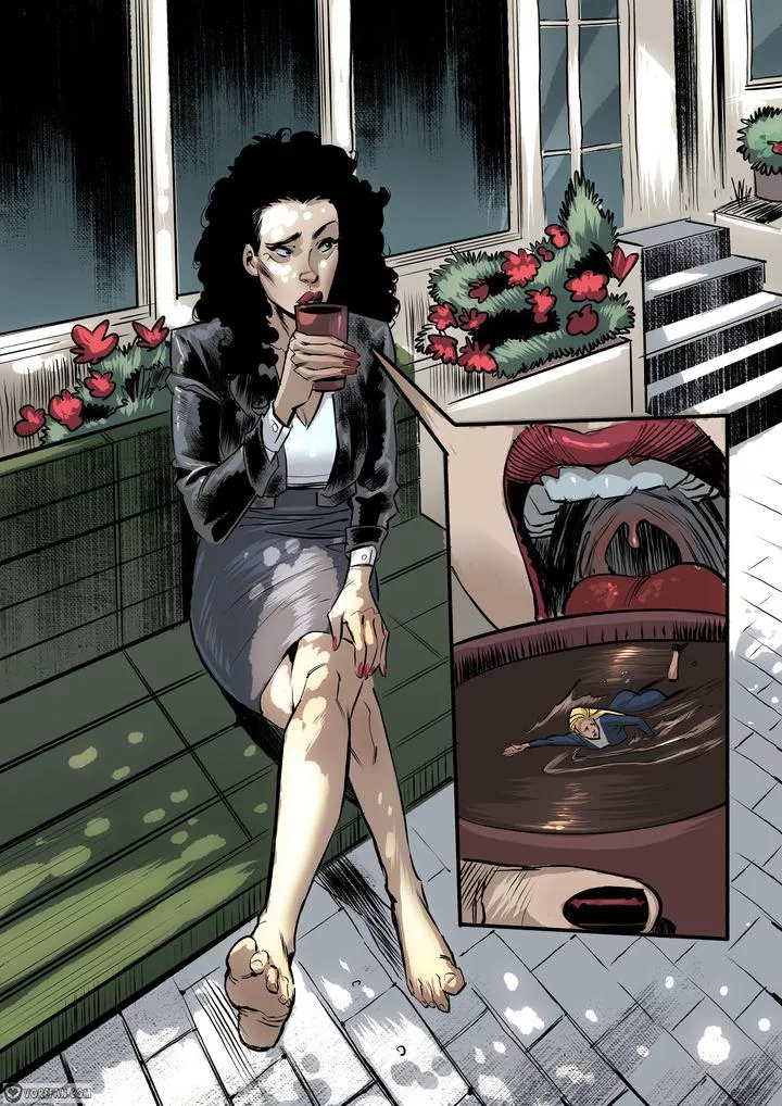 {image} A Little Something Sweet in Her Coffee (Andrea Errico) [giantess, unaware, oral vore, shrunken woman] posted by Cezar_Nix