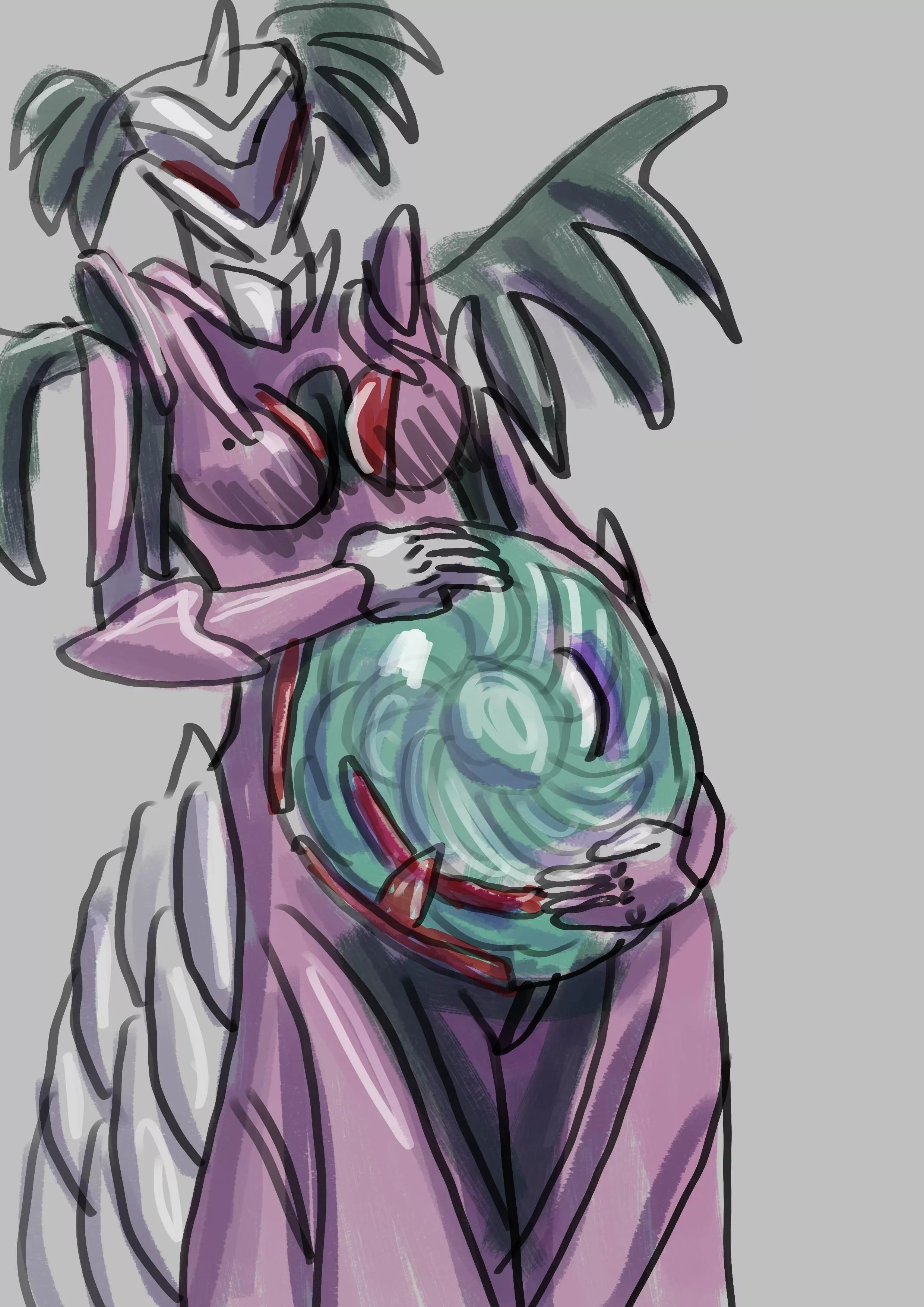 Coloured sketch of Jade by @burnerbird69 posted by Burner_Birb