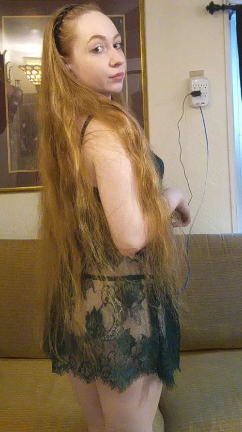 OC red hair with the dark green lingerie  by TinyTink33