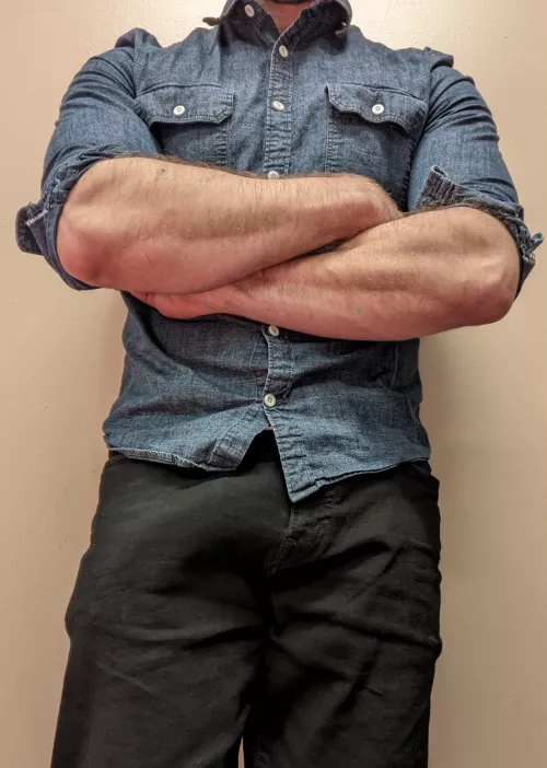 A lot to stare at in this pic, bulging forearms and...well, you know. by tomatoe1987