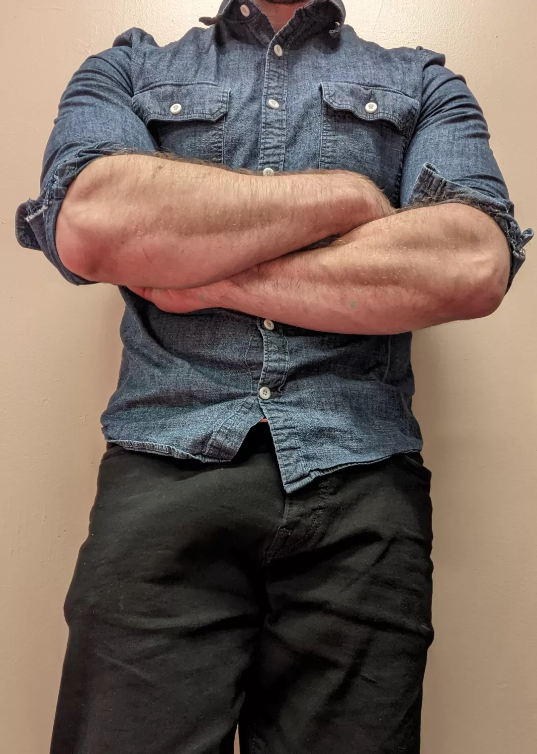 A lot to stare at in this pic, bulging forearms and...well, you know. posted by tomatoe1987