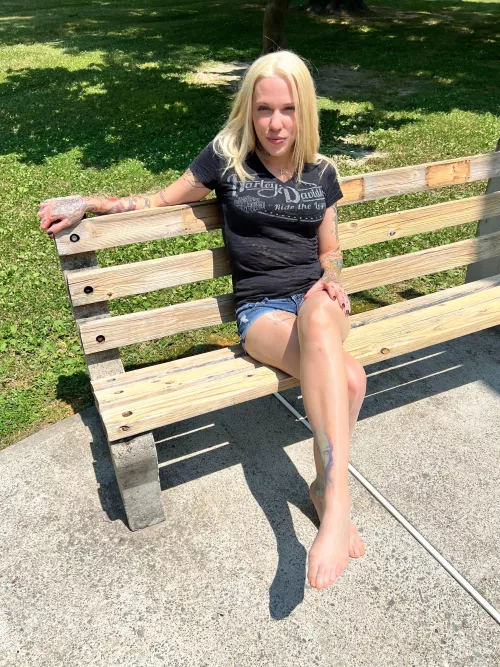 Sheer glossy tights in the park by britneyblade