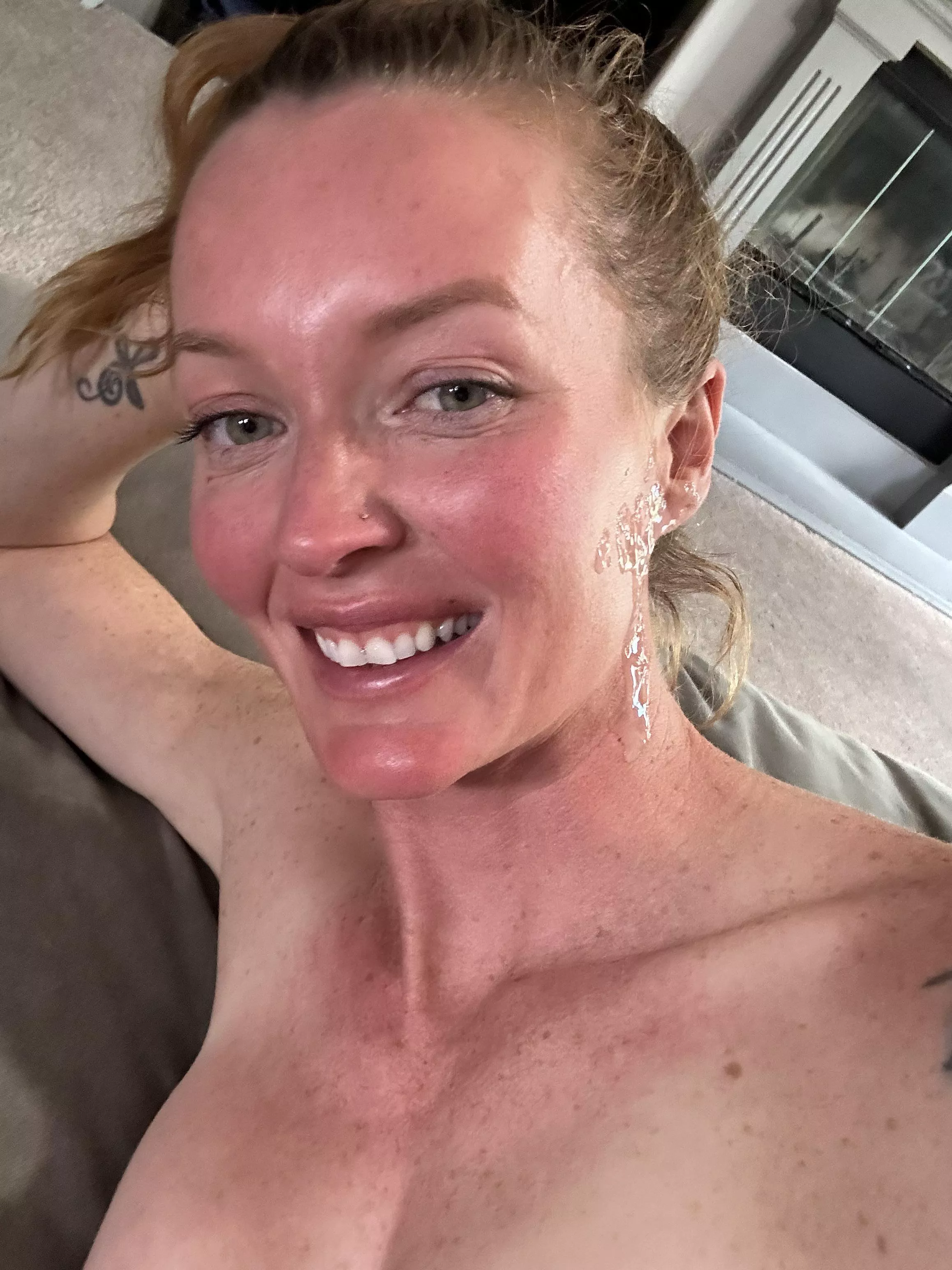 He was supposed to get my face but missed a little. Still felt cute being a little cumslut posted by fitredd