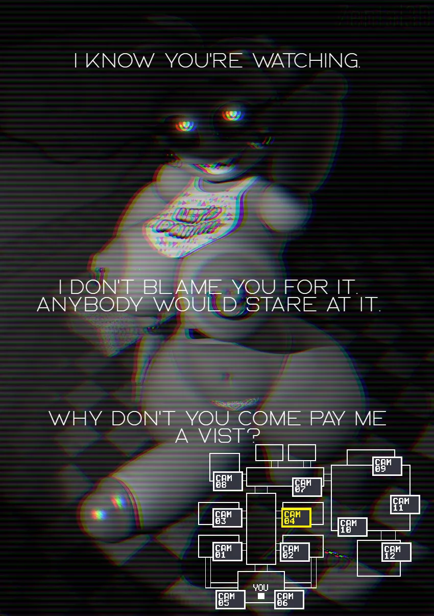 She knows you're watching. . . . [FNAF] [CHICA] [TEASING] [Art by ZentaiSFM] posted by LucysCaptions