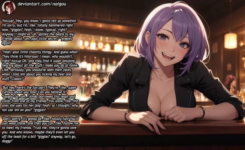 Drunken mistress told her friends part1 [femdom][chastity][keyholder][public humiliation] by Nalgou