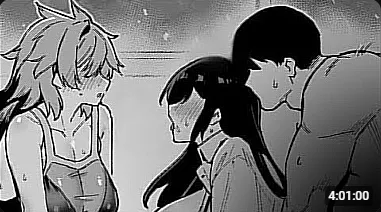 LF Mono source: black hair, 2girls, 1boy, long hair, light hair, muscle, large breasts, gym outfit, sex, prone bone, posted by DatBoiRoll