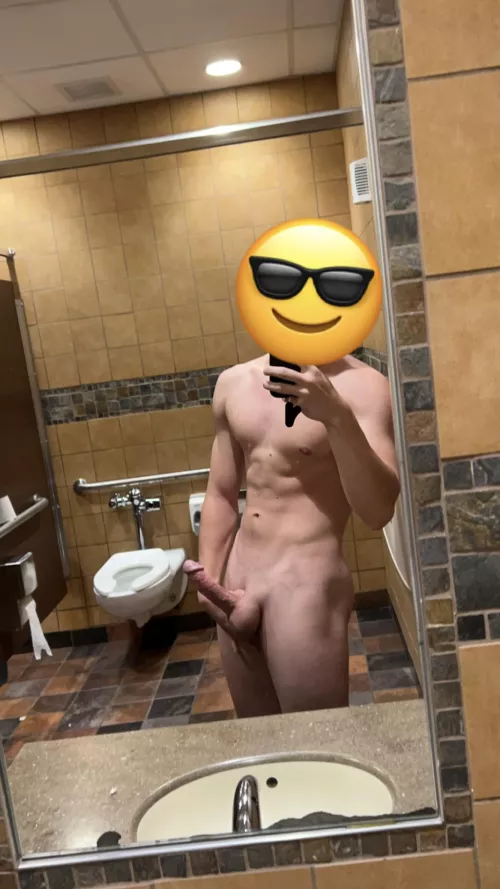 Happy Friday! Had to celebrate by getting the is pic at work. Btw there were others in the bathroom lol but don’t care ;) by hornycollegebro122