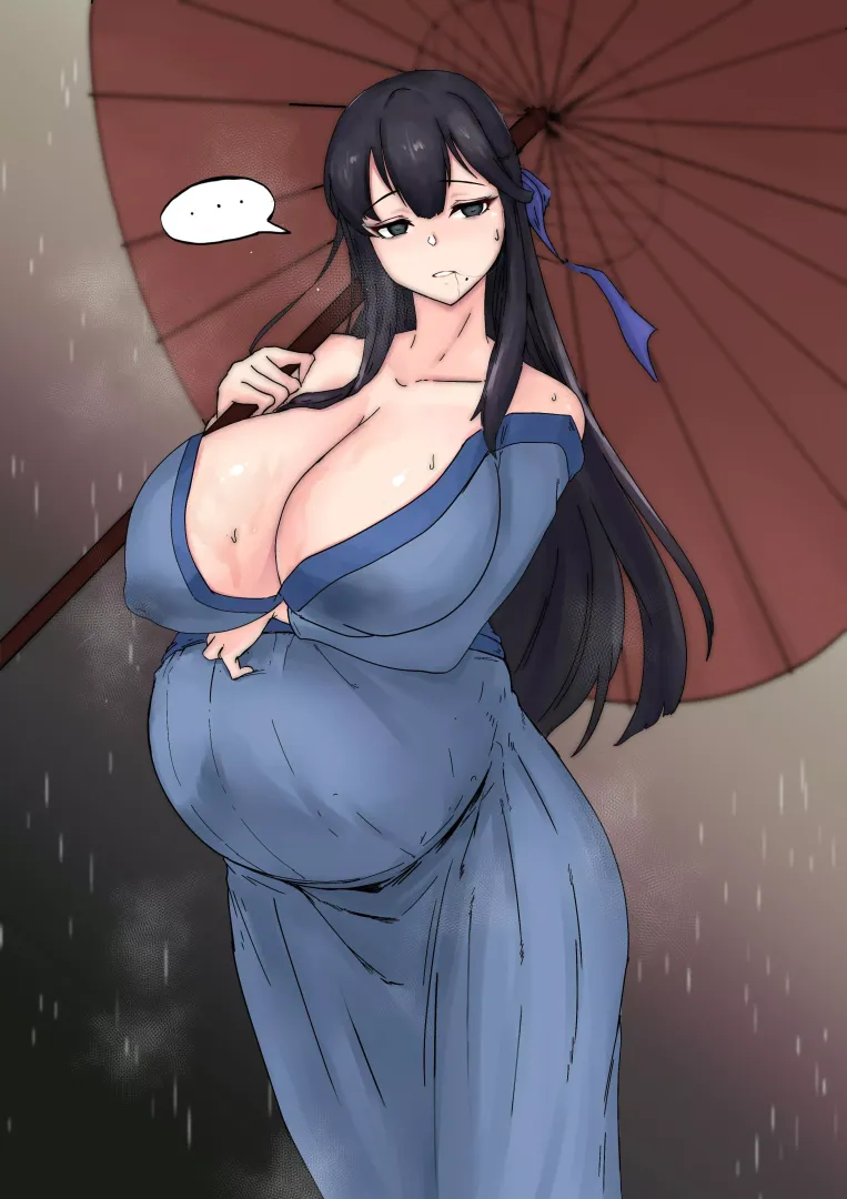 Out in the rain, approached by a heavily pregnant woman (Hentai Rat) by HeavyLancerthe8th