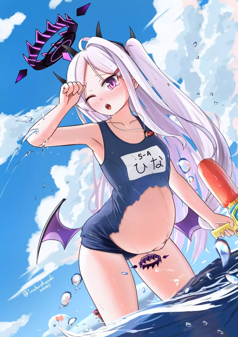 Swimsuit can't handle her belly (yuzuharakazuki) by HeavyLancerthe8th