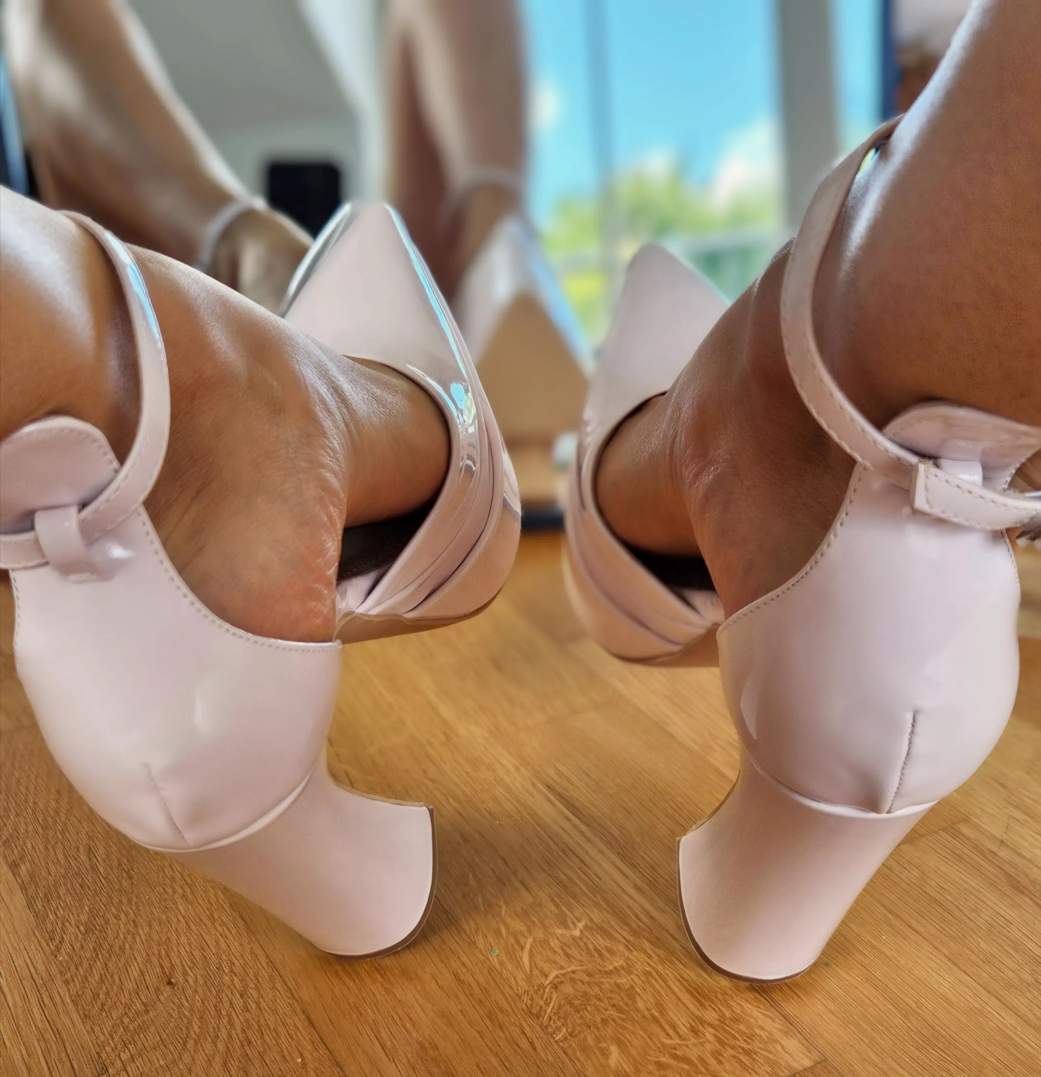 Take a guess! What kind of panties am I wearing to go with these nude heels?🤭 posted by Soley_Yours_Alone