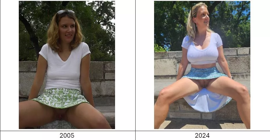 Me in 2005 and 2024. Same place, same pose. How have I aged? posted by Mrs_Englewood