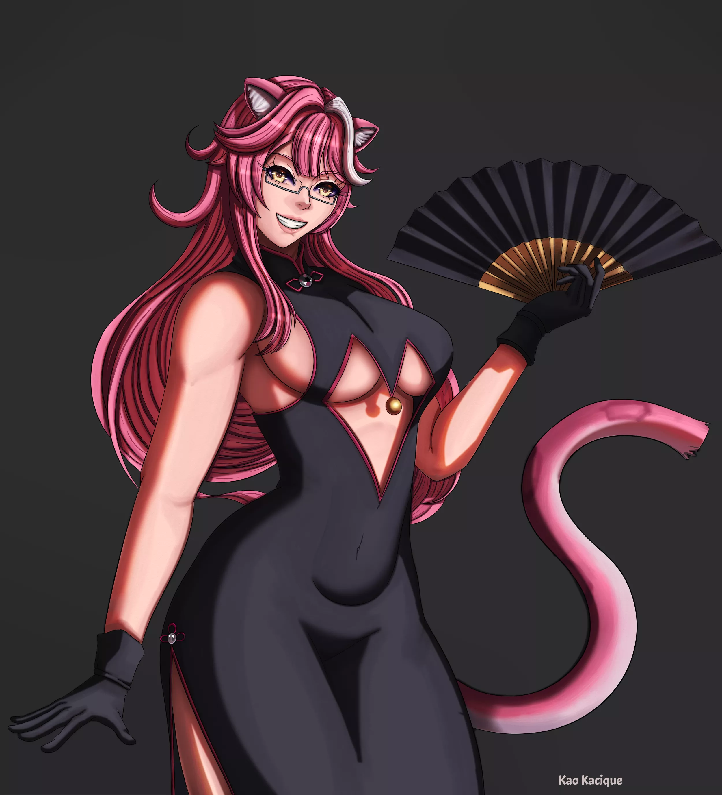 Panther vtuber Raora Panthera dressed as Fox girl Koyanskaya, from FGO (@Kaokacique) posted by KaoKacique