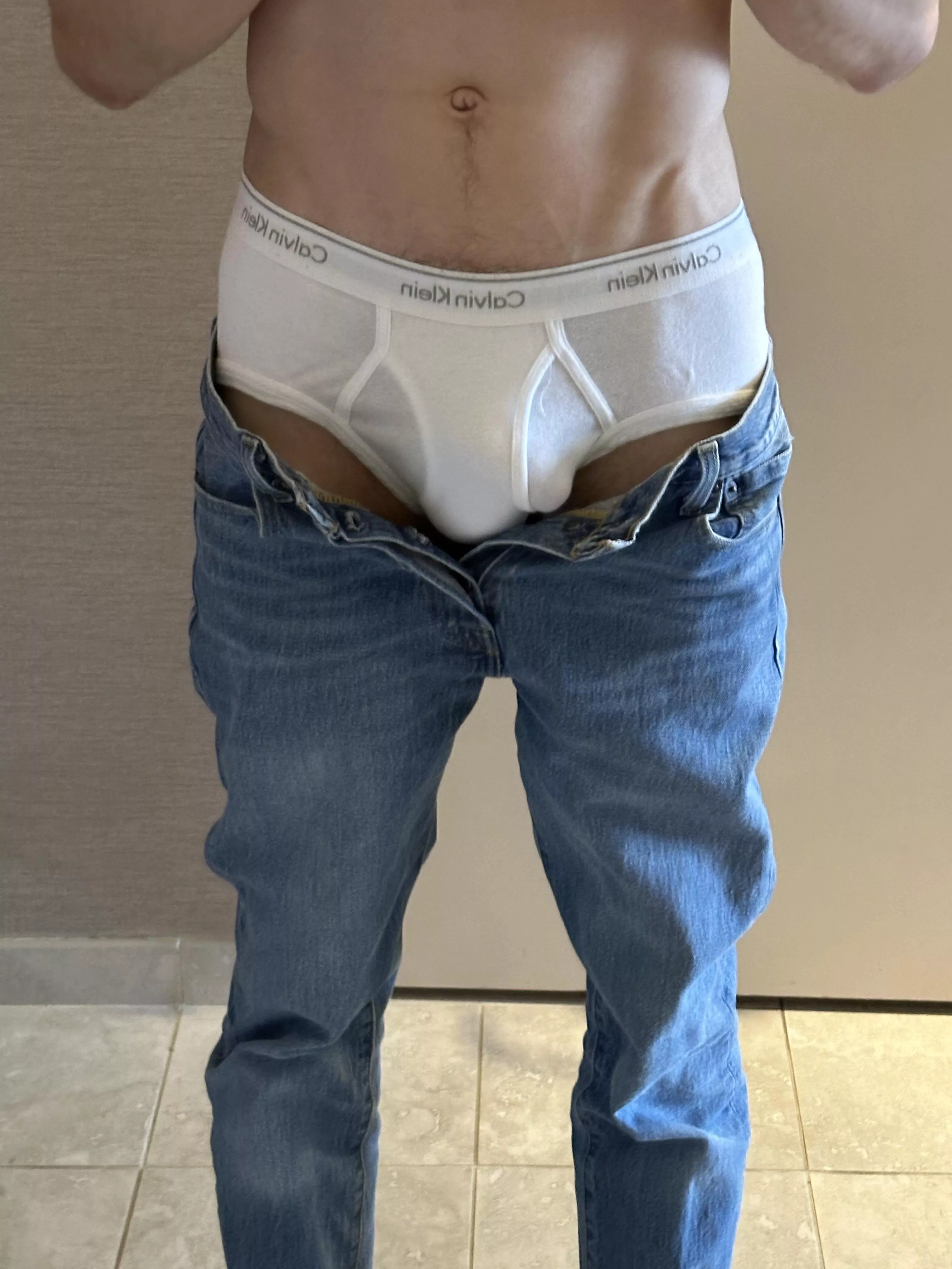 Wearing a pair of my white Calvin briefs posted by EastCoast5000