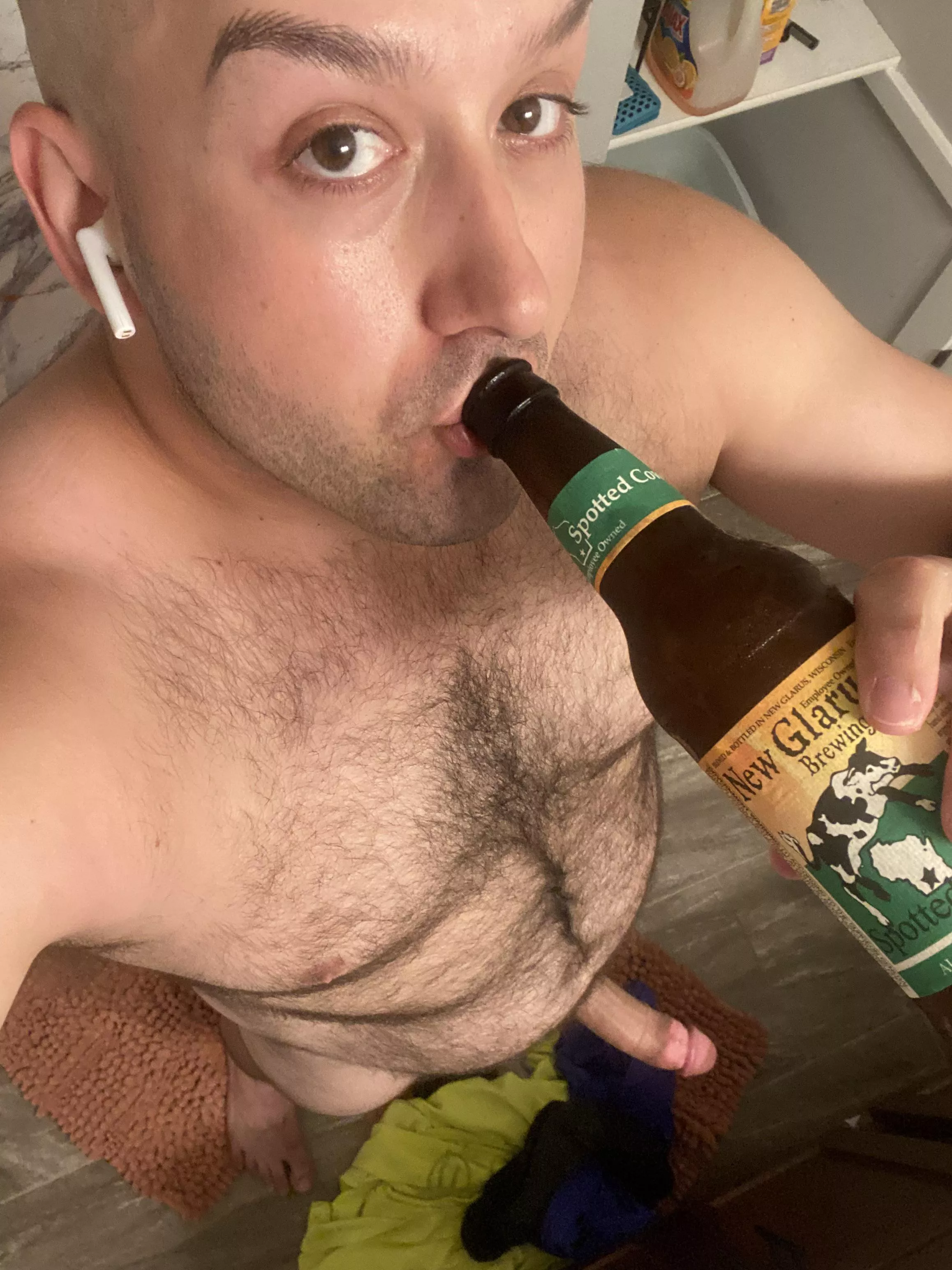 Having a cold beer after a long day. Who wants to make it even better by sucking this big fat cock? posted by Hung_horny_and_hairy