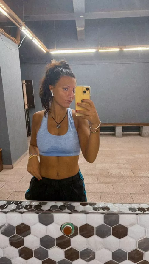 Finished my workout, now can I have your hard cock? 🥴🤭 (f) by Spare-Source-6631