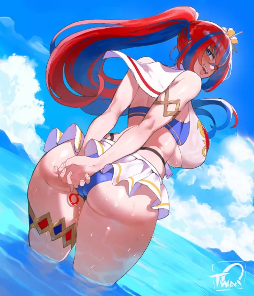 Alear Little Red In The Face Beachside ( Nyantcha) [Fire Emblem] by CorrupterSea