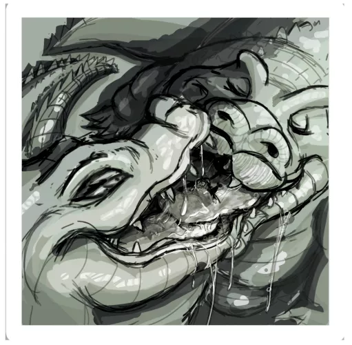 {image} 'Swapping Spit' two crocs kissing and sharing a toy (OC) (crocodiles) (bunny) (oral) (spit) by yourdarlingpuppy