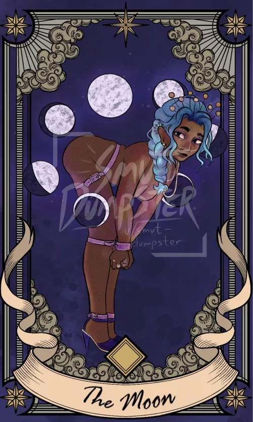 [OC] my interpretation of The Moon for my bondage-themed tarot deck~ (art by u/smut-dumpster) by smut-dumpster