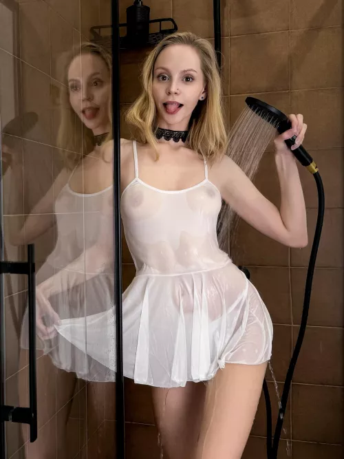 small girl has fun in the shower and wants daddy to come in and help by GibbiDoon