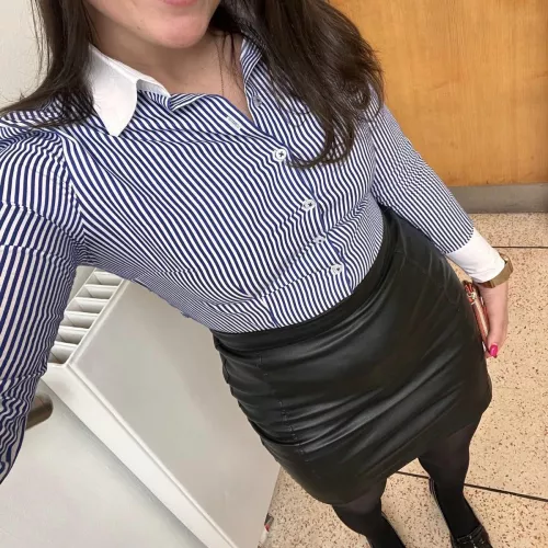 Leather skirt in the office today by miss_rubyredx