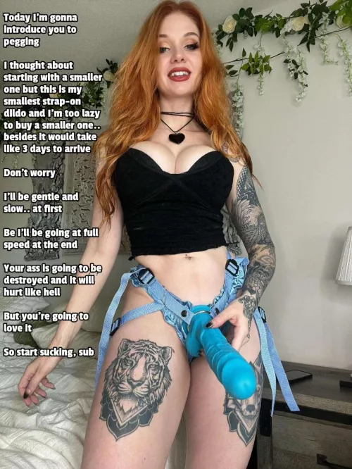 This is the smallest strap-on she has by Captionsforever