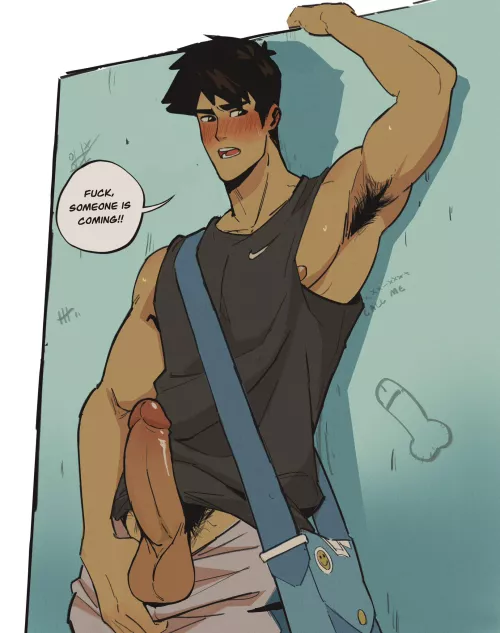 Jerking off in the school bathroom (By touma_art2)  by ElektraFrost