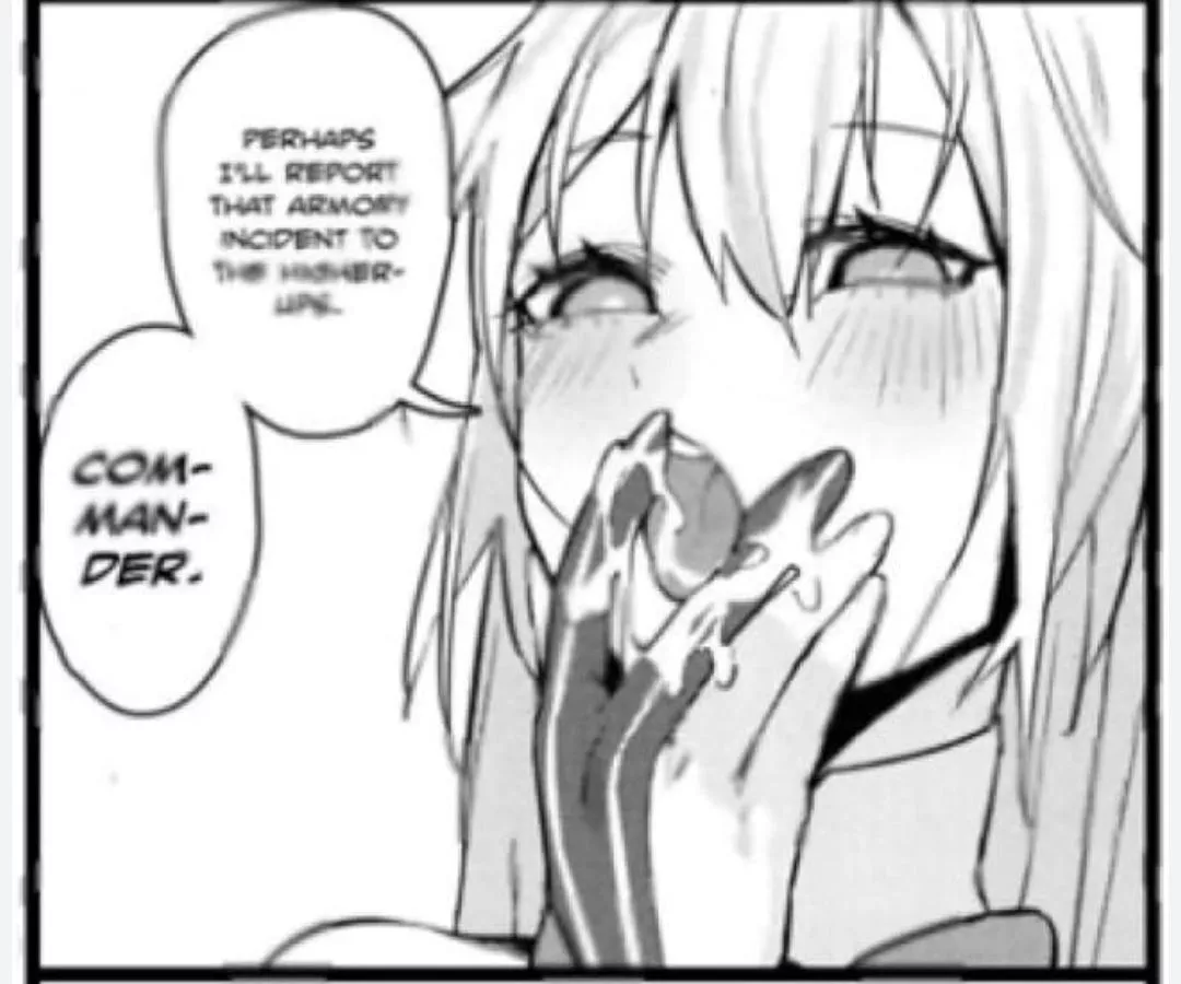 LF Mono Source: 1girl, close up, face, long hair, bangs, side locks, blushing, tongue out, licking fingers, perhaps i'll report that armory incident to the higher-ups com-man-der posted by Derakart