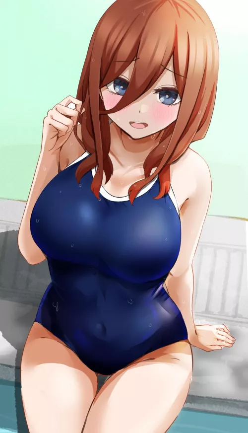 Miku Sitting By The Pool In Her School Swimsuit (Quintessential Quintuplets) by Csxc