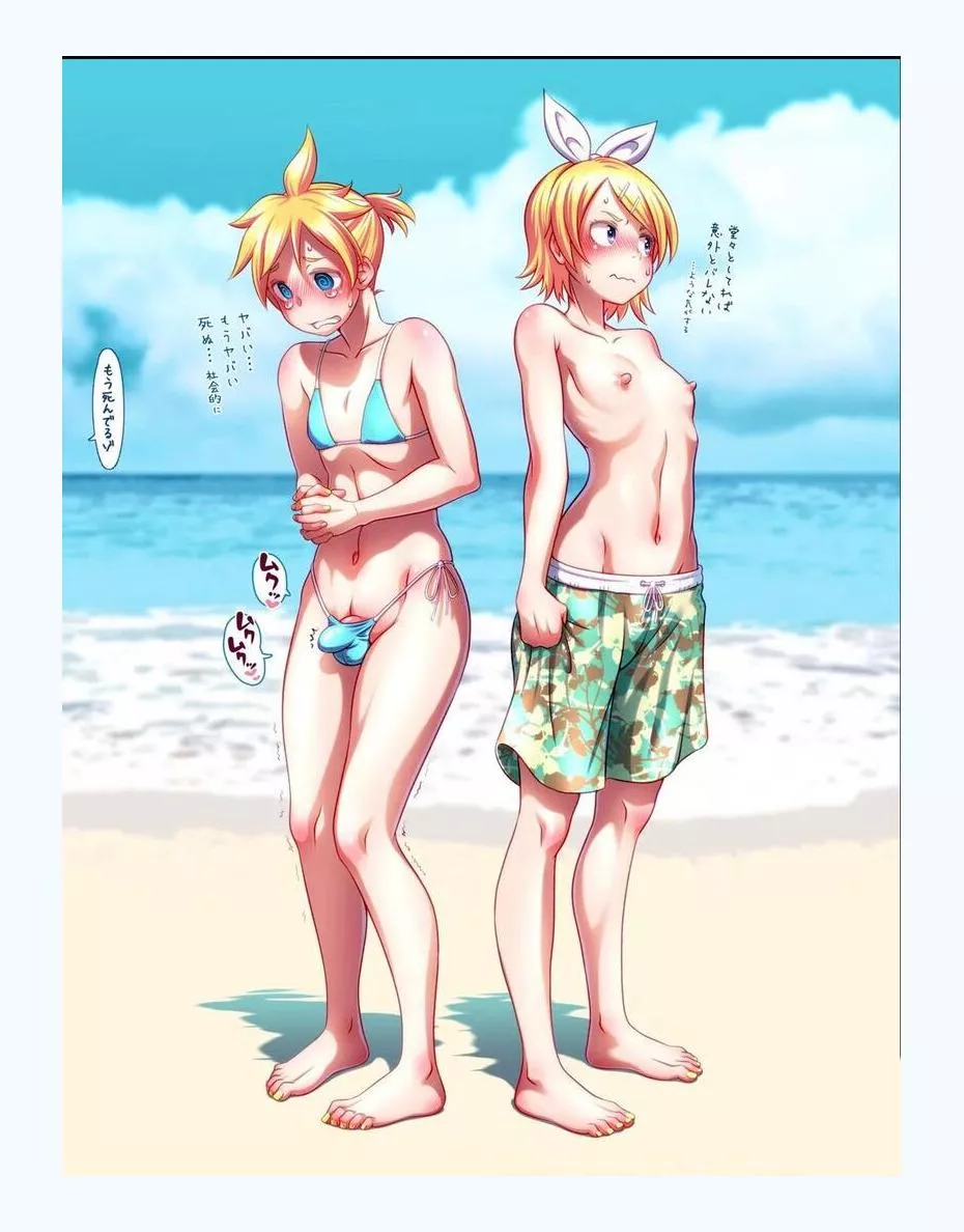 Len and Rin at the beach (wokadq) posted by CanaryCharacter6124