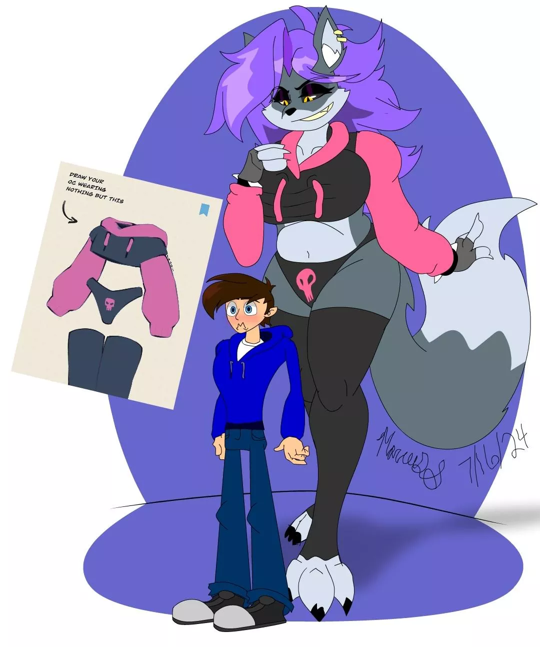 Maxine x/Twitter outfit prompt (art and characters by me) posted by RacoonAnimator