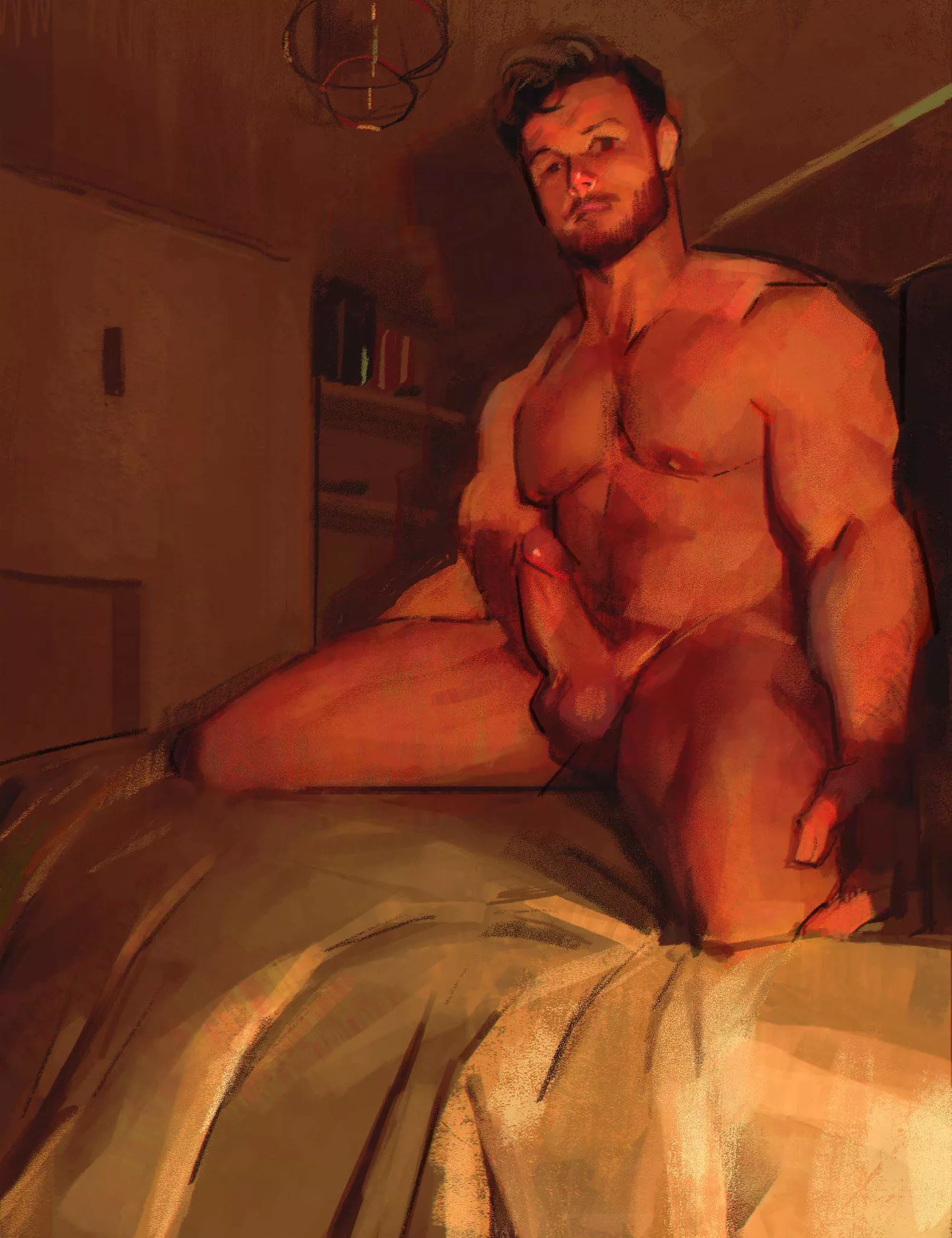 Drew a beefy man (art by me @77tsutsu) posted by 77tsutsu