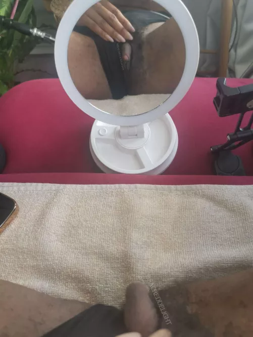 My natural big clit in the mirror by SacredDelight